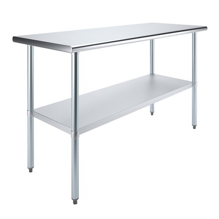 AMGOOD Stainless Steel Metal Table with Undershelf, 60 Long X 24 Deep AMG WT-2460